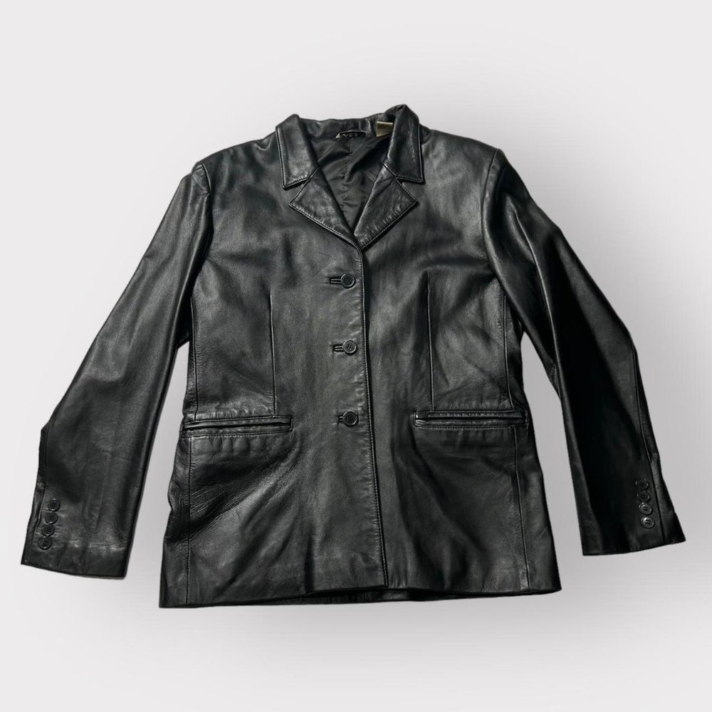 Vintage 1990s black genuine leather blazer jacket size medium